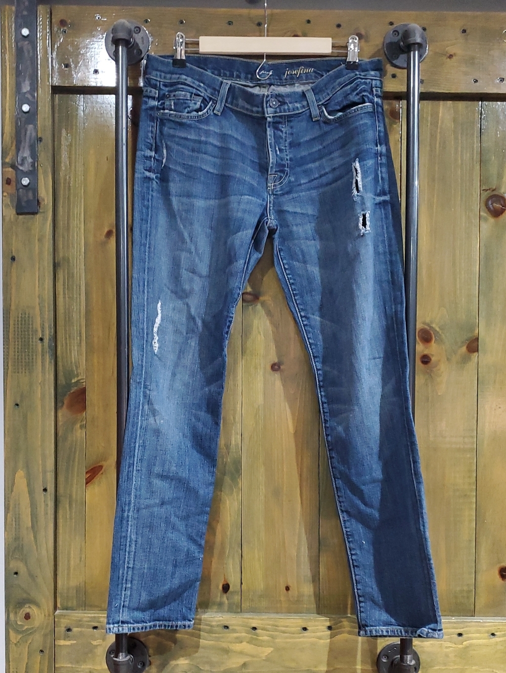 7 For All Mankind Buttonfly Josefina Boyfriend Jeans - Distressed Blue Wash